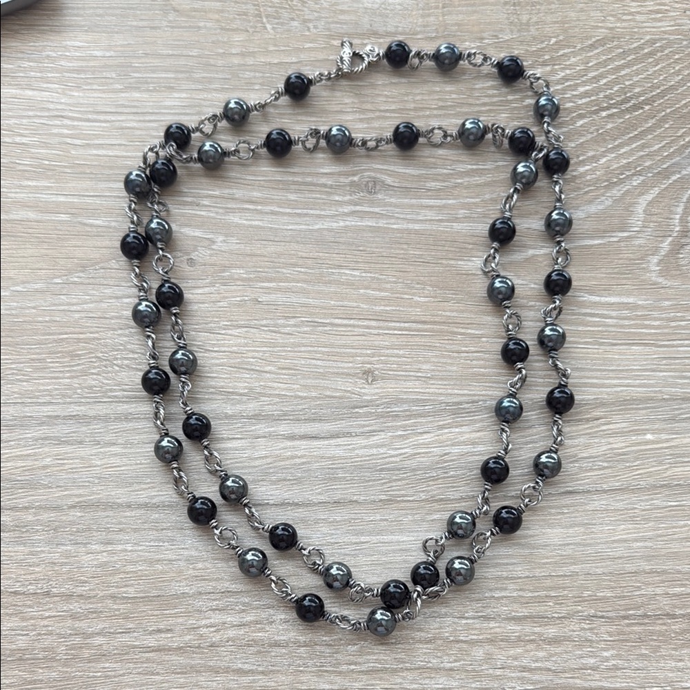 David Yurman Black and Silver Beaded Necklace